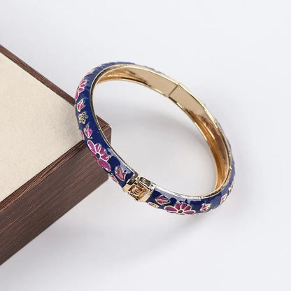 Traditional Vintage Cloisonne Bangle Chinese Classic Hollow Out Flower Bangle Vintage Ethnic Women's Hand Bracelet Jewelry Gi