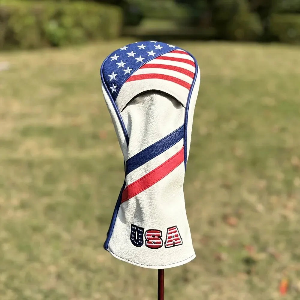 Patriotic Golf Club Head Cover Set - Protect Your Clubs With Durable PU Leather And Vibrant American Flag Design - A- Driver