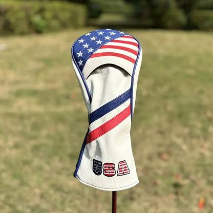 Patriotic Golf Club Head Cover Set - Protect Your Clubs With Durable PU Leather And Vibrant American Flag Design - A- Driver