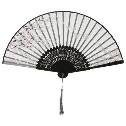 Retro Flower Pattern Home Decoration Elegent Bamboo Folding Fan Chinese Style Painting Handheld Fan Dance Performance Props -