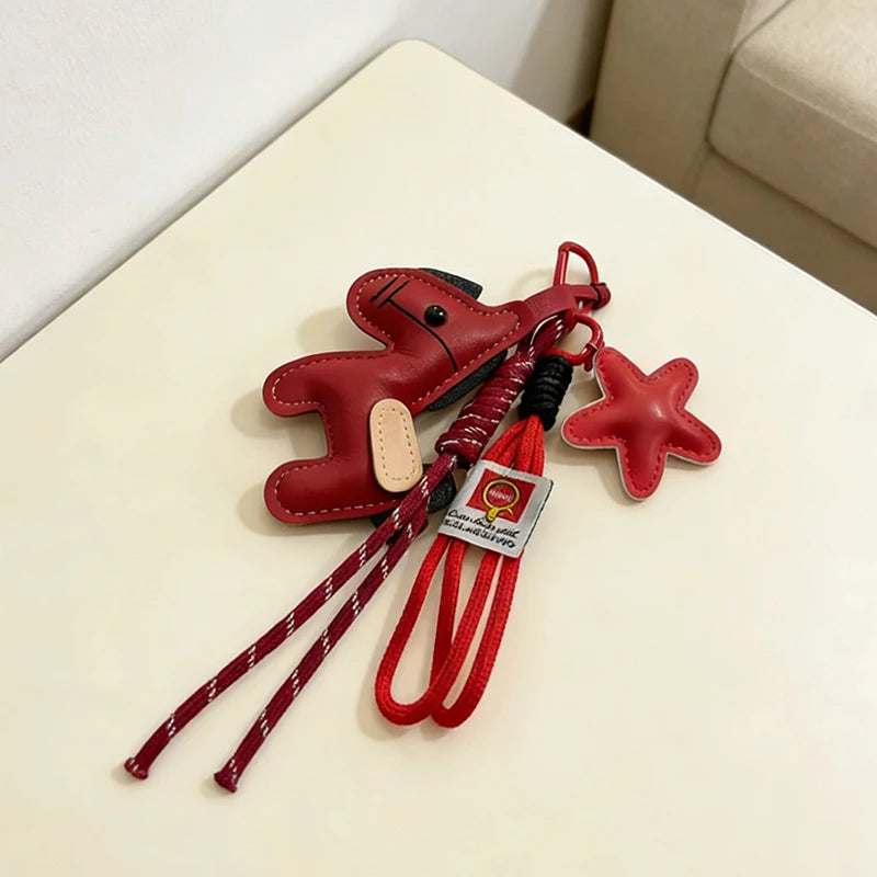 Vintage Style Horse Bag Pendant PU Leather Lightweight Design Horse Hanging Rope Rope Attachment Cartoon Design - winered