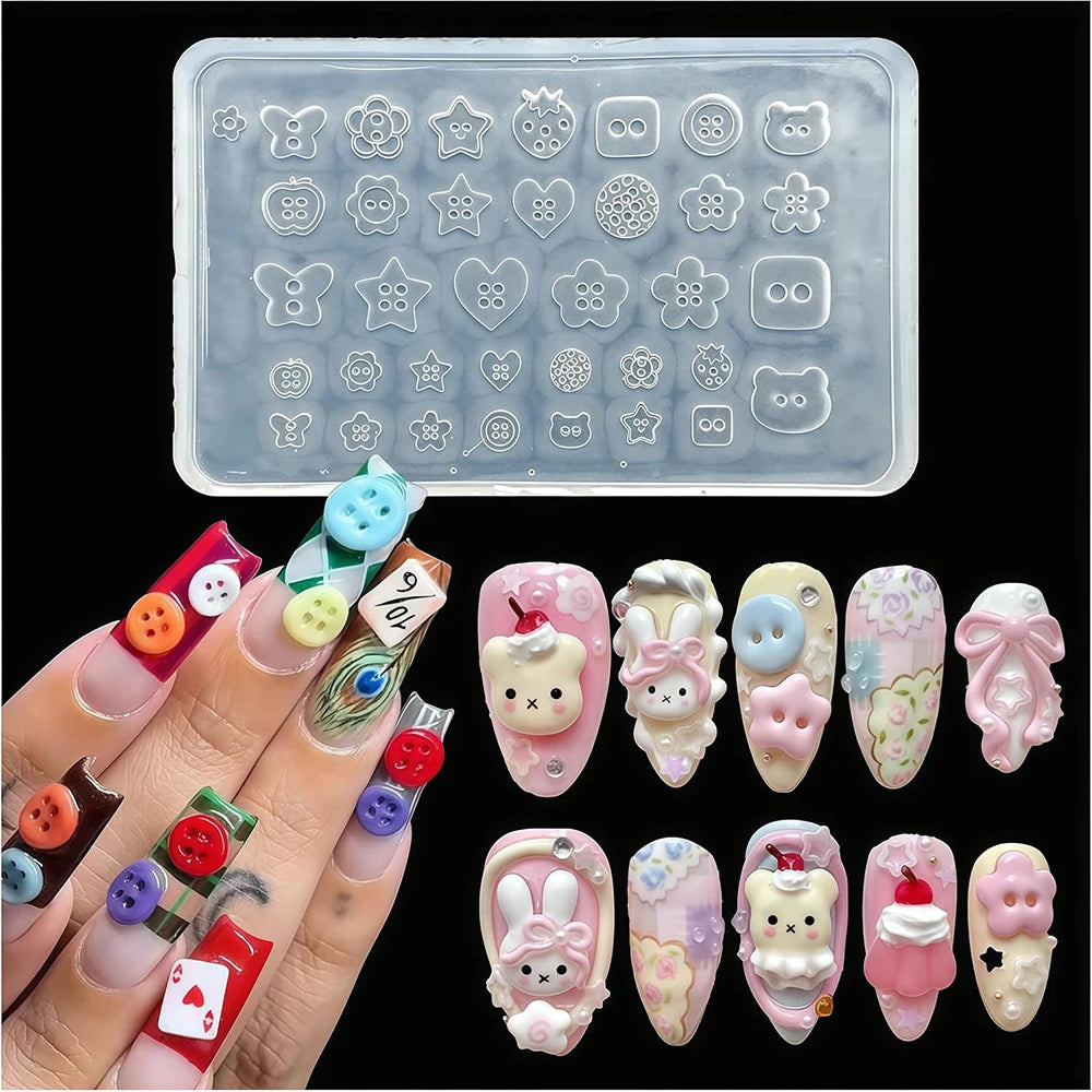 3D Buttons Nail Art Mold Silicone Cute Nail Charms Tool Women DIY Manicure Multi Shapes Button Small Model Resin Buckle Suppl