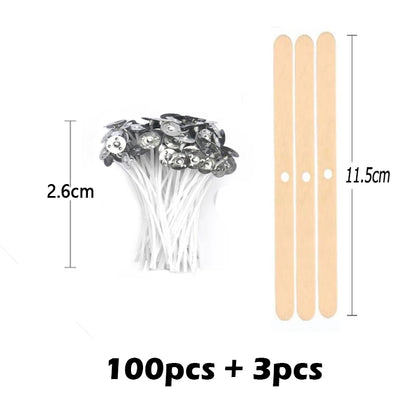 Multiple Sizes Waxed Cotton Thread Candle Wick 100pcs/set Smokeless Wick & Holder Candle Making Set Accessories Wicks Bracket