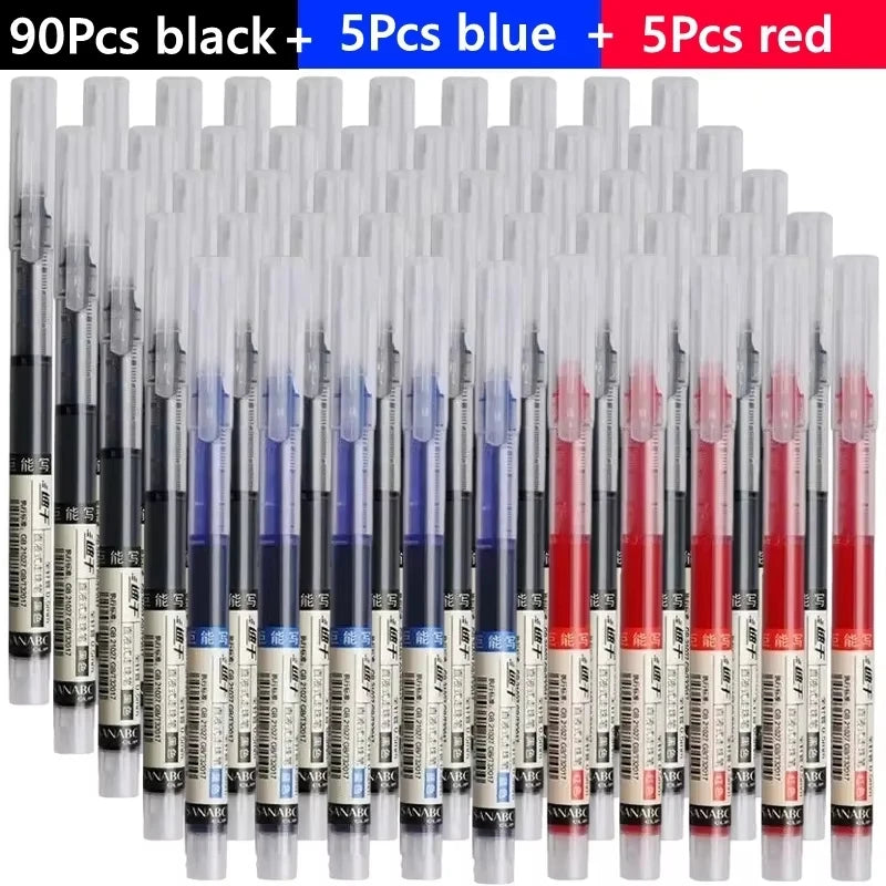 3-102Pcs/set Needle Type Gel Pens Straight Liquid Ballpoint Pen Kawaii Stationery School Office Supplies Writing - 90black 5b