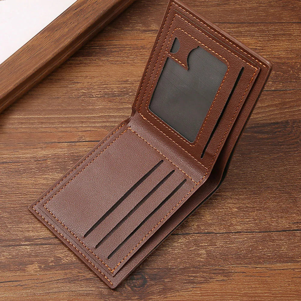 Lychee Texture Leather Card Clip Short Men'S Coin Purse Wallet Business-Style Cash Money Purse Multi Patchwork Card Slot Hold