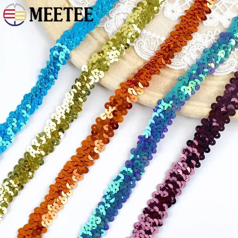 2-20M 2cm Sequin Lace Fabric Elastic Band for Dance Dress Decor Laces Trims Stetch Tape Clothing Trimming Ribbon DIY Accessor