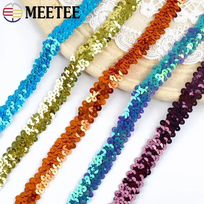 2-20M 2cm Sequin Lace Fabric Elastic Band for Dance Dress Decor Laces Trims Stetch Tape Clothing Trimming Ribbon DIY Accessor
