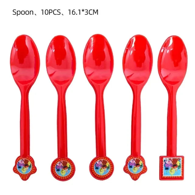 Cartoon Sesames Street Birthday Party Decor Elmo and Friends Theme Tablecloth Plate Balloon Set Cake Decor Baby Shower - 10pc