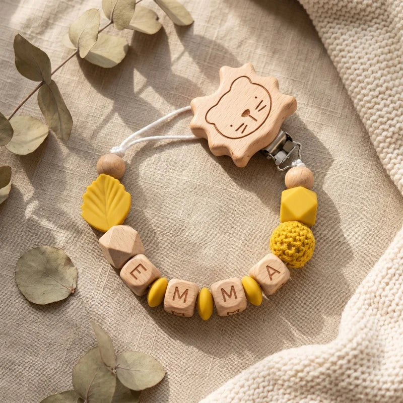 Personalized Pacifier Clip Custom Name Silicone Wooden Beads Baby Teether Chain Soother Holder BPA Free Newborn Baby Shower G