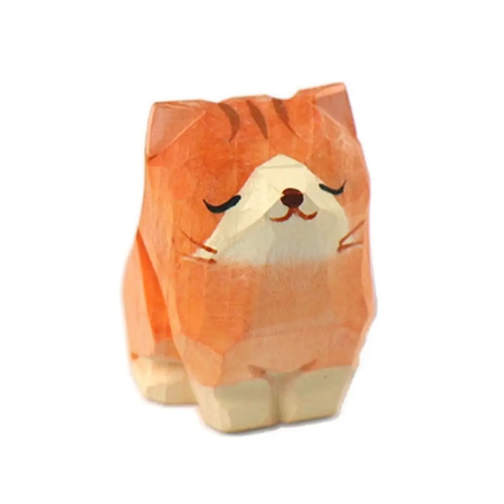 Creative Cartoon Animal Wood Bear Figurine Wooden Carved Desktop Knick-knack Sculpture Kids Toy Carving Cat Statue - cat 1