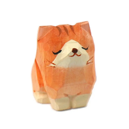 Creative Cartoon Animal Wood Bear Figurine Wooden Carved Desktop Knick-knack Sculpture Kids Toy Carving Cat Statue