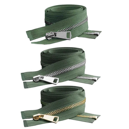 20/30/40/50/60/70/80cm 5# Colorful Open-End Auto Lock Metal Zipper DIY Handcraft For Clothing Pocket Garment Shoes - Army Gre