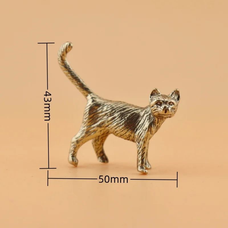 Creative Retro Brass Little Pet Cat Statue Interesting Mini Long-Tailed Cat Tabletop Ornament Miniature Home Decor Crafts Gif