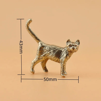 Creative Retro Brass Little Pet Cat Statue Interesting Mini Long-Tailed Cat Tabletop Ornament Miniature Home Decor Crafts Gif