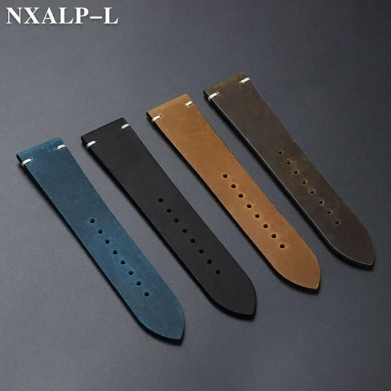 Vintage Oil Wax Leather Watch Band 18mm 20mm 21mm 22mm Handmade Stitching Cowhide Strap for Omega for Seiko Smartwatch Wristb