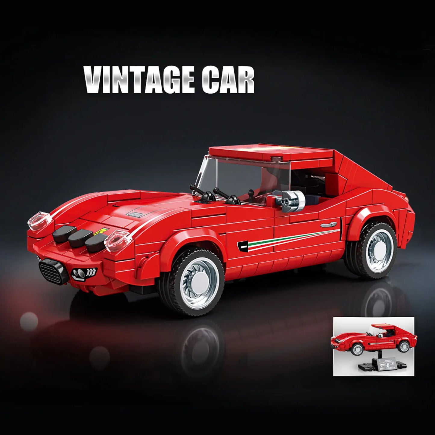 Vintage Classic Car Building Blocks, Retro Roadster Model Bricks with Display Stand, DIY Assembled Collectible Toy Gift