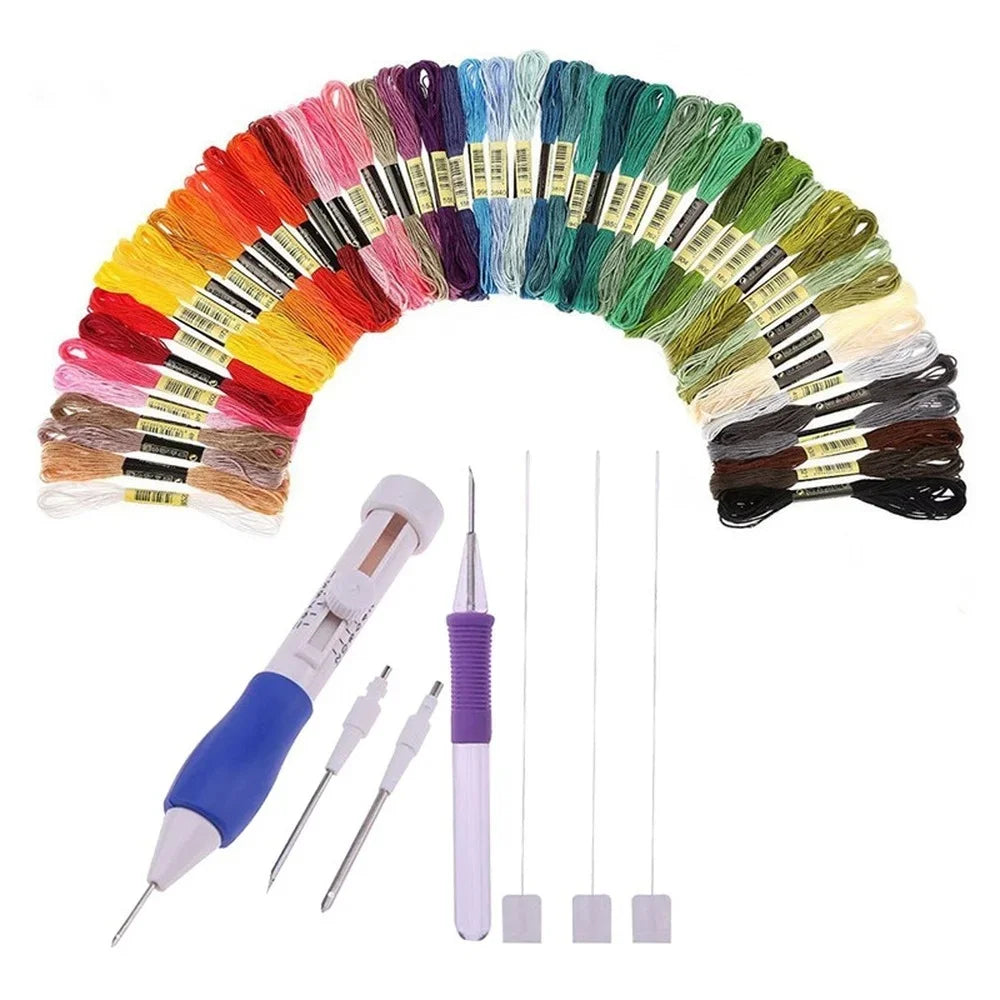 50 Colors Embroidery Thread 3 Needles 2 Threaders Craft Tool Punch Needle Set Embroidery Stitching Craft Tool for DIY Sewing