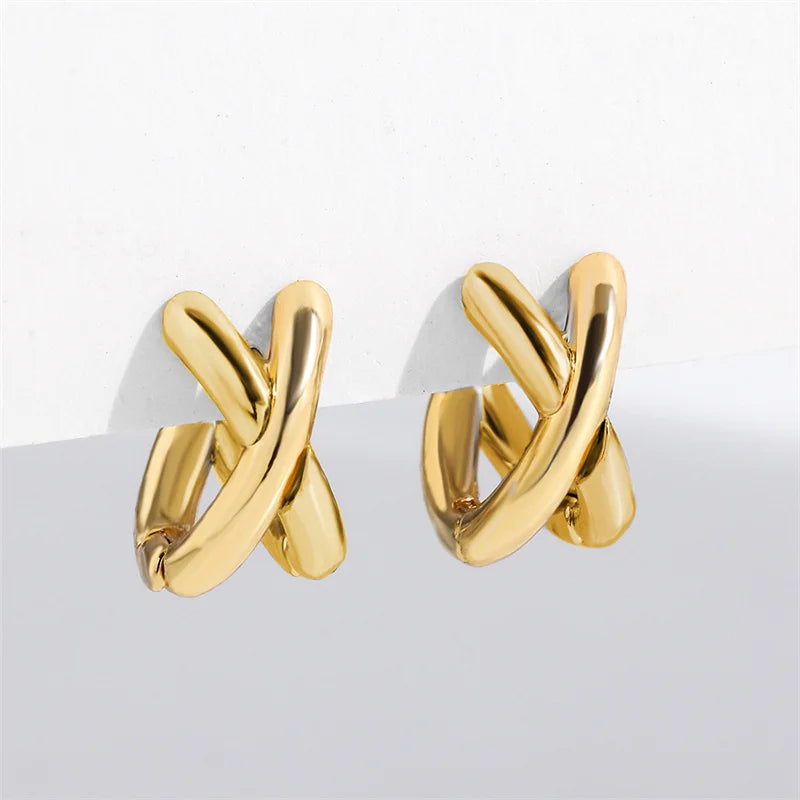 Vintage CC Design Stud Earrings for Women Korean Fashion X Cross Zircon Earring Engagement Jewelry Gifts - e2238jin