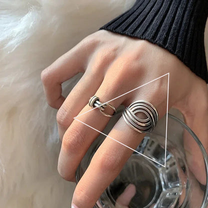 VENTFILLE 925 Sterling Silver Rings INS Fashion Hip Hop Vintage Couples Hollow Lines Punk Thai Silver Party Adjustable Jewelr