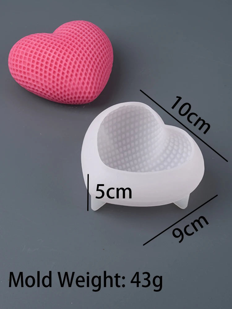 S/M/L Grid Heart Silicone Candle Mold Handmade 3D Love Shape Aromatic Soap Making Supplies Mould DIY Valentine's Day Craft Gi