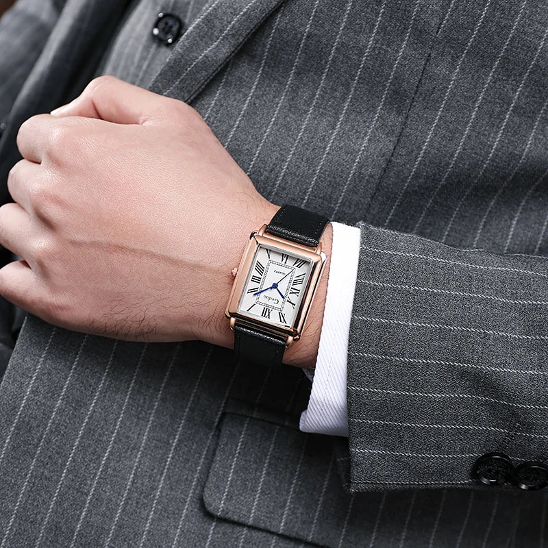 Fashion Men's Quartz Wristwatch Leather Strap Watch - black rose white