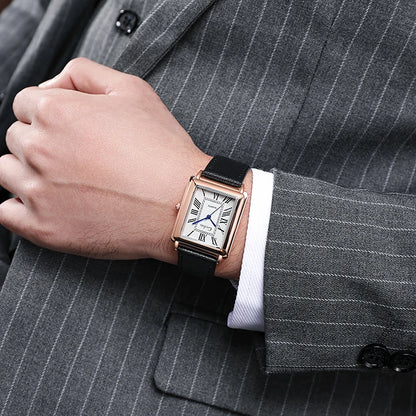 Fashion Men's Quartz Wristwatch Leather Strap Watch - black rose white