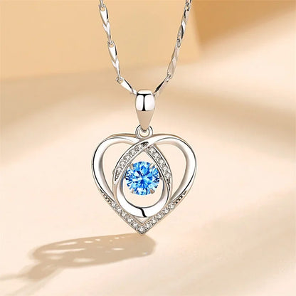 925 Sterling Silver Heart Shaped Necklace Bracelet Set for Women Vintage Korean Blue Crystal Bracelets Jewelry Set Party Jewe