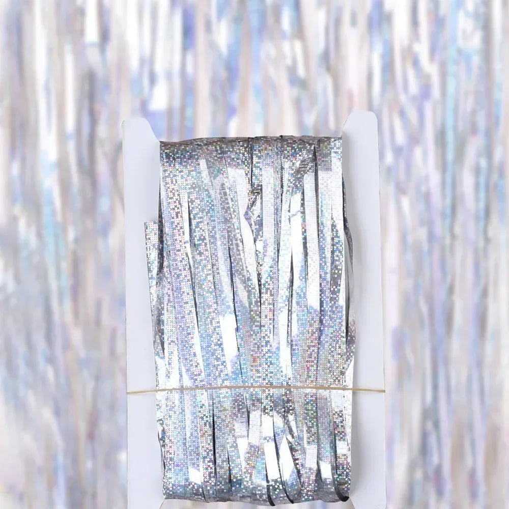 Gold Foil Curtain Fringe Pink For Backdrop Party Back Drop Photo Booth Wedding Graduations Birthday Christmas Event - Silver 