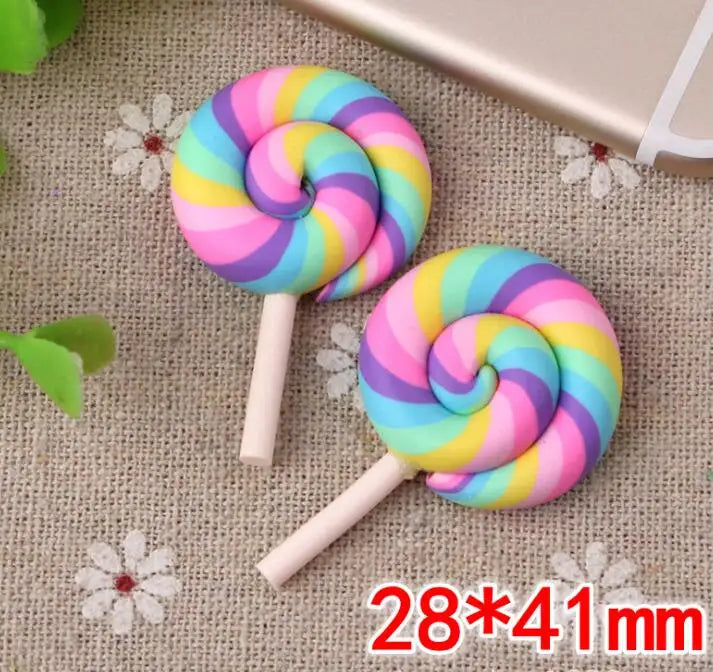 10pcs /lot Beauty Kawaii Rainbow lollipop Candy Polymer Clay Cabochons Flatback For DIY Phone Decoration