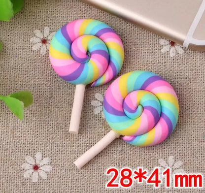 10pcs /lot Beauty Kawaii Rainbow lollipop Candy Polymer Clay Cabochons Flatback For DIY Phone Decoration