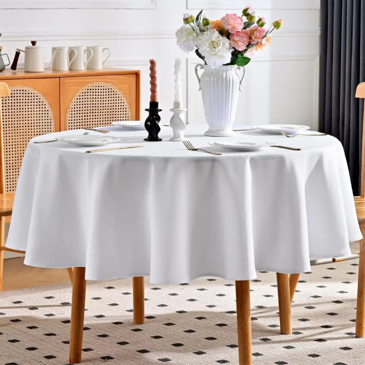 White Table Cloth Stain Resistant Decorative Washable Polyester Rectangle Tablecloths for Dining Table Parties and Wedding