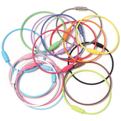 10pcs/lot Stainless Steel Wire Keychains Colorful Round Cable Loop Screw Lock Rope Rings For DIY Keyrings Key Chains Accessor