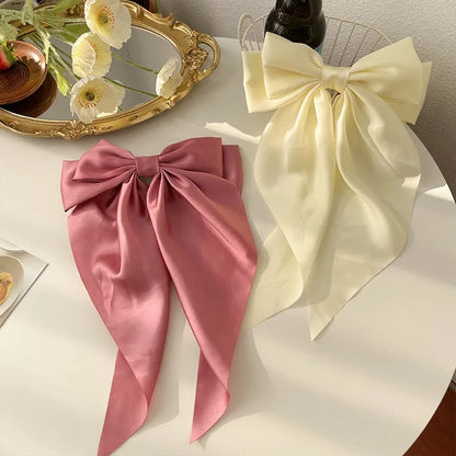 11 Solid Color Satin Ribbon Big Bows Hairpin Spring Clips Hair Accessories for Women Girls Trendy Korean Summer Headwear 2023
