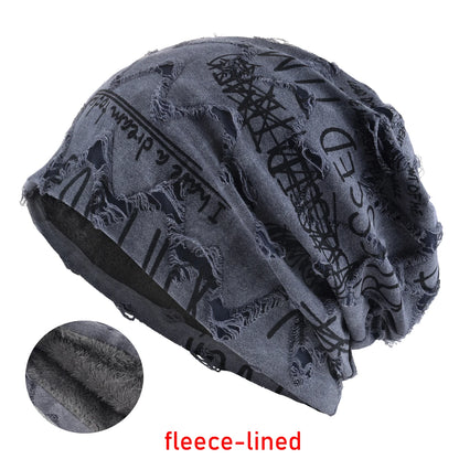 Letter Print Beanie Hats For Women Men Vintage Distressed Cracked Design ​Wasteland Style Spring Summer Warm Fleece-lined Win
