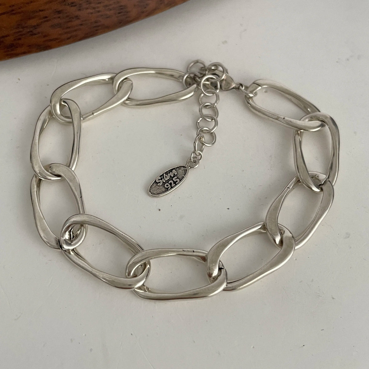 100% Solid 925 Sterling Silver Metal Bracelet for Women Vintage Handmade Simple Retro Heart Chain Bracelet Birthday Gift Part