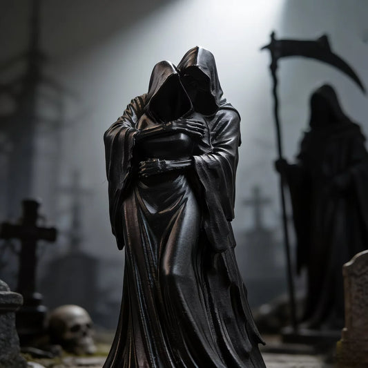 Grim Reaper Embrace Statue Decor, Collectible Figurines, Home Shelf And Desk Ornaments, Gothic Skull Sculptures