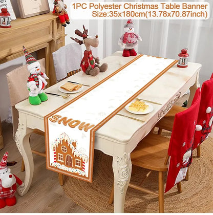 Christmas Table Runner Merry Christmas Decoration for Home Xmas Party Decor 2025 Navidad Notal Noel Ornament Happy New Year 2