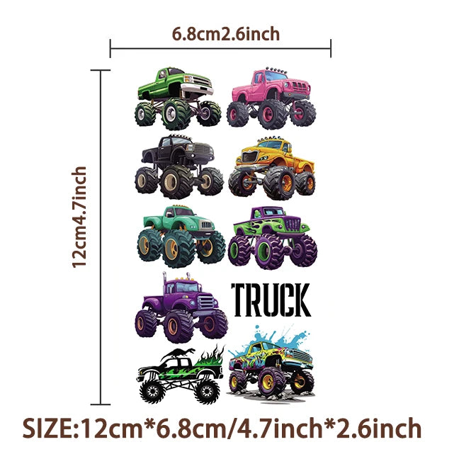 10Sheets Monster Trucks Temporary Tattoos Makeup Body Stickers for Boys Designs Tattoo Sticker