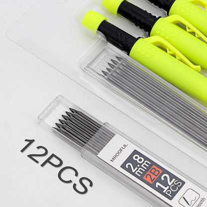 Professinonal Carpenter's Pencil Card Set, Deep Hole Marking And Drawing, With 2.8mm 2Box Leads, For Carpenters Engineering