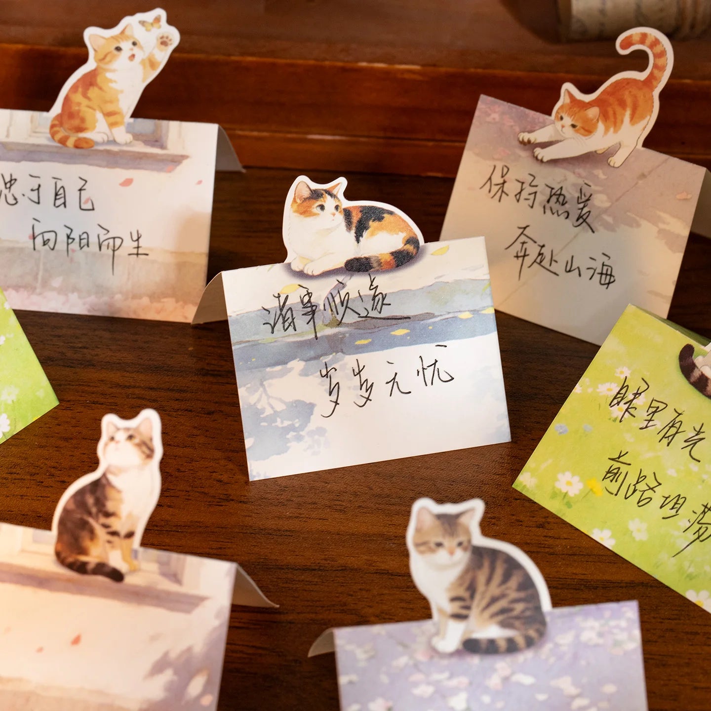 90pcs White Kraft Cat Sticky Notes - Cute Watercolor Kitten Design for Journal & Reminders
