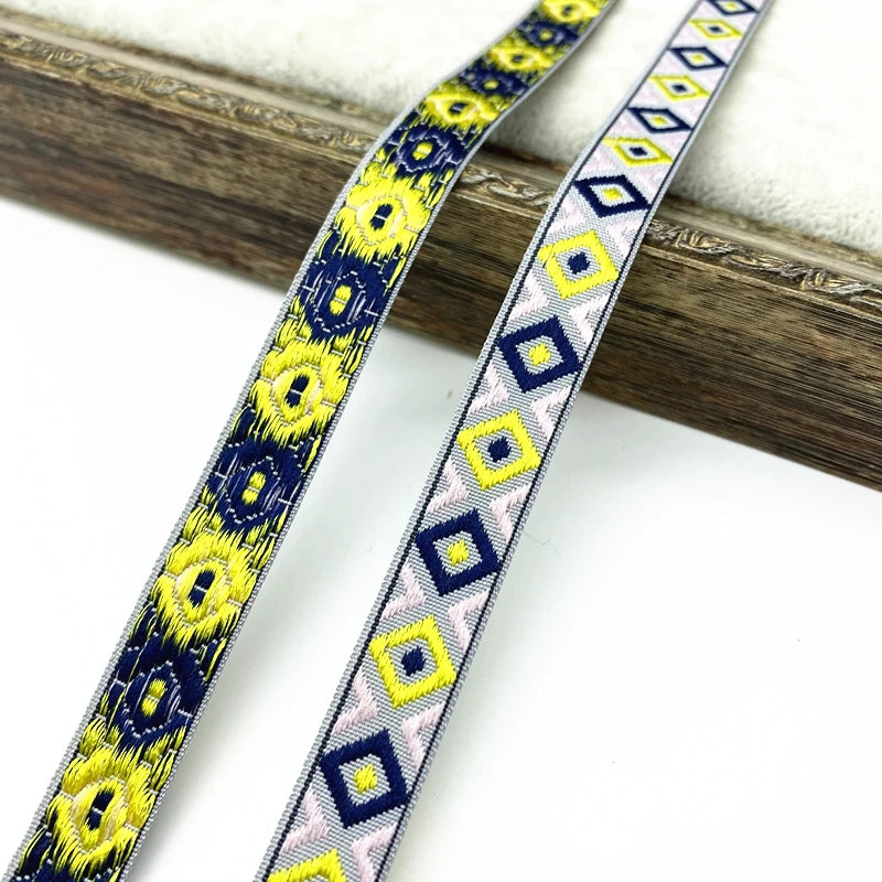 2 yards/lot 13mm Vintage Ethnic Embroidery Ribbon Lace Trim DIY Clothes Bag Accessories Embroidered Fabric - 07