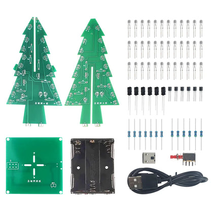 Creative 3D Christmas Tree LED DIY Kit Red/Green/Yellow LED Flash Circuit Kit Electronic Fun Suite 3 Color/7 Color PCB - 7 Co