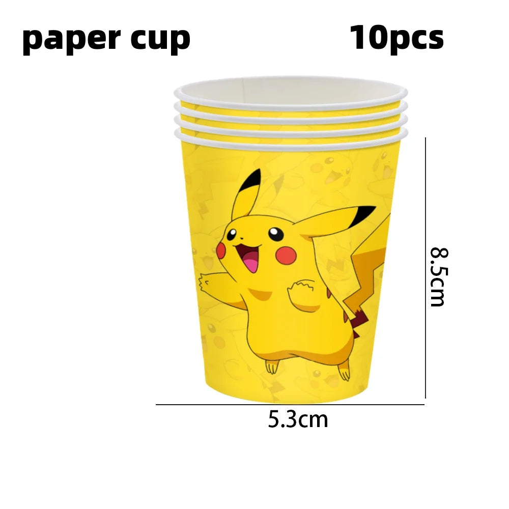 Decoration Pokemon Birthday Party Hats Pikachu Disposable Tableware Tablecloth Cup Plate Napkin Baby Shower Party Favors Poke
