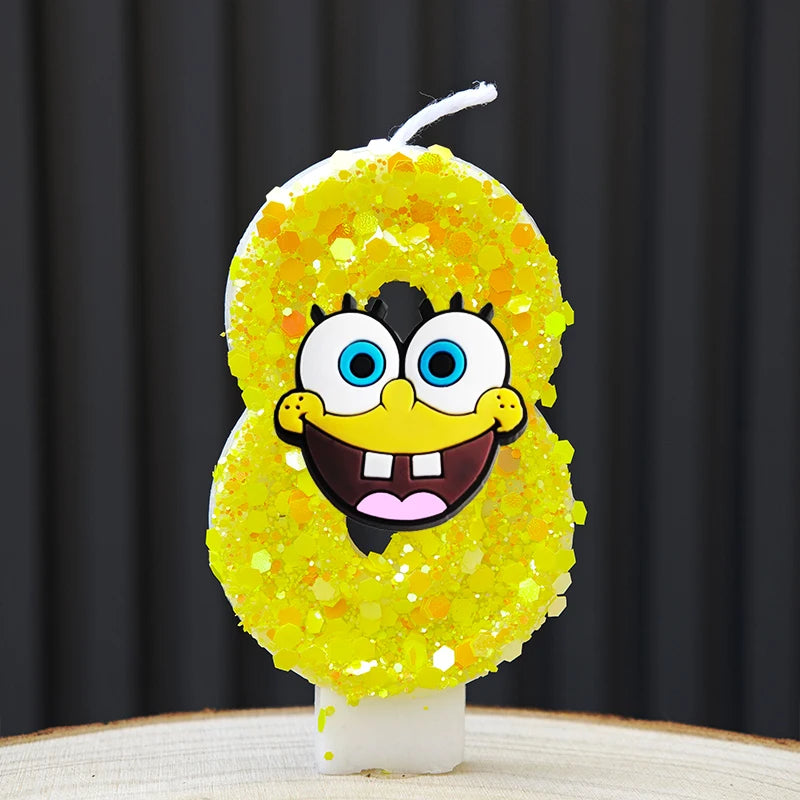 Cute SpongeBob Candle Anime Number 0-9 Kids Birthday Cake Decoration Supplies Cute Cartoon Party Accessories Supplies - A 8