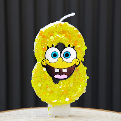 Cute SpongeBob Candle Anime Number 0-9 Kids Birthday Cake Decoration Supplies Cute Cartoon Party Accessories Supplies - A 8
