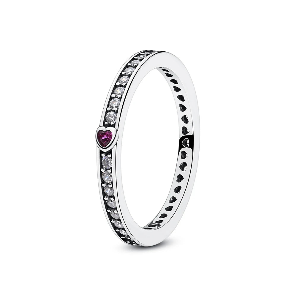 Original 925 Sterling Silver Ring Love Heart Pave CZ Crystal Stackable Rings For Women Wedding Engagement Birthday Gift Jewel