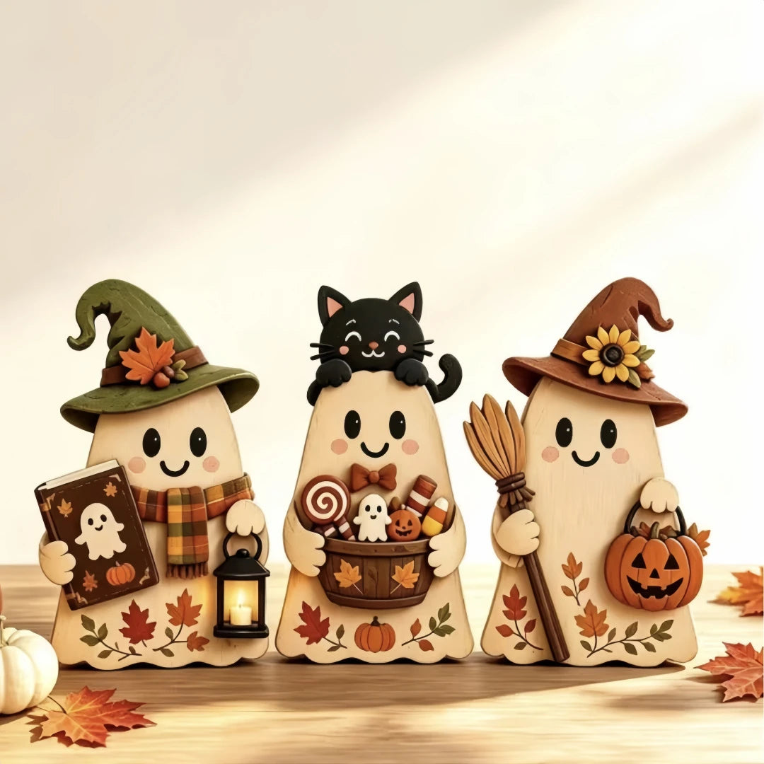 3 Pieces/Set of Autumn Wooden Ornaments, Vintage Autumn Standee Three-Piece Set for Desktop Decoration, Maple Leaf and Sunflo