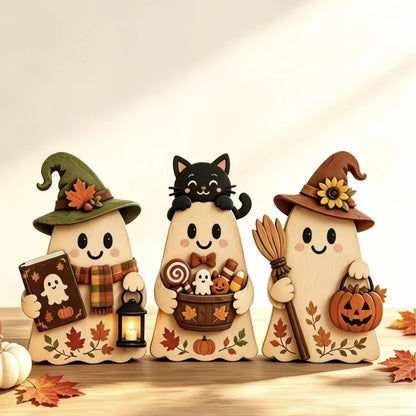 3 Pieces/Set of Autumn Wooden Ornaments, Vintage Autumn Standee Three-Piece Set for Desktop Decoration, Maple Leaf and Sunflo
