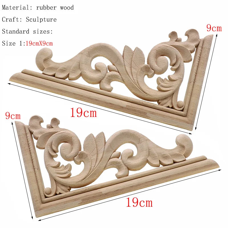 1Pc Unique Natural Floral Wood Carved Wooden Figurines Crafts Corner Appliques Frame Wall Door Furniture Woodcarving Decorati