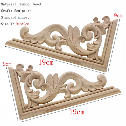 1Pc Unique Natural Floral Wood Carved Wooden Figurines Crafts Corner Appliques Frame Wall Door Furniture Woodcarving Decorati